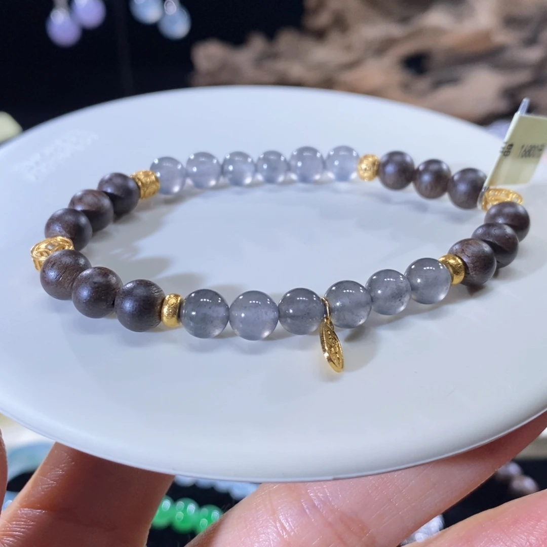 翡翠未镶嵌颈饰翡翠18k金黑杠小珠手串