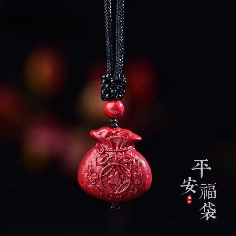 含辰砂工艺品天然朱砂福袋吊坠五福临门钱袋子吊坠挂件情侣饰067