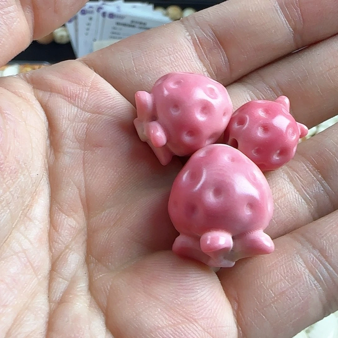 菩提根/象牙果手串小瑕疵粉色草莓3颗孔道有裂