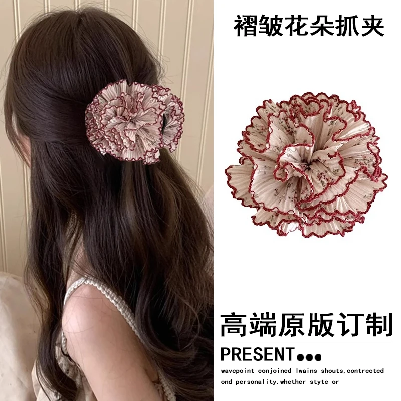 法式褶皱小碎花花朵抓夹头花高端发饰盘发鲨鱼夹发抓百搭头饰发夹
