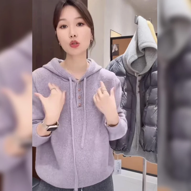 胖mm特大码女装紫色连帽半开领针织衫女秋冬季慵懒风宽松软糯上衣