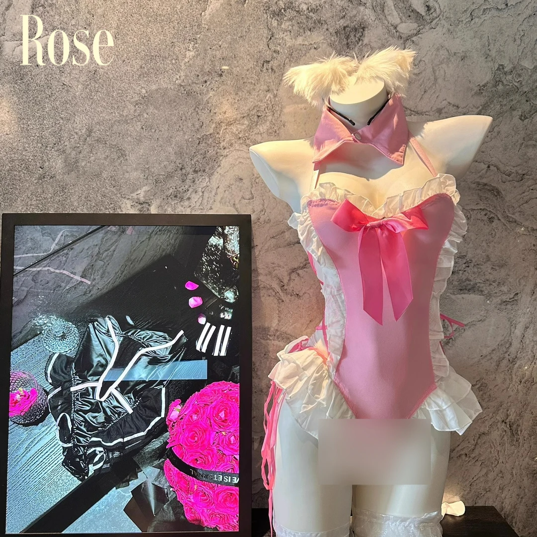 晚瑰·Rose*嗲粉兔叽*大码*性感修身绑带蝴蝶结纯欲辣妹兔子睡衣