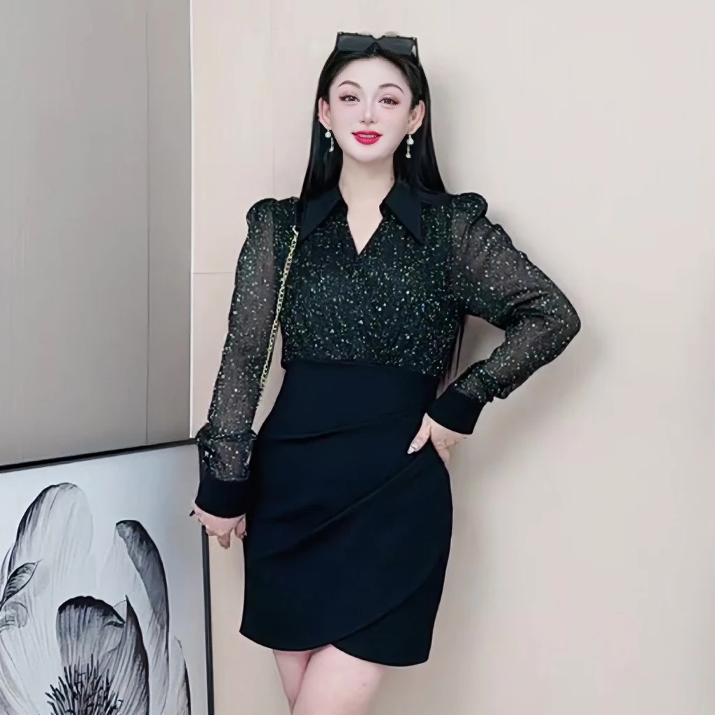 3247轻奢高贵法式显瘦连衣裙秋冬时尚减龄假两件裙子洋气气质百搭