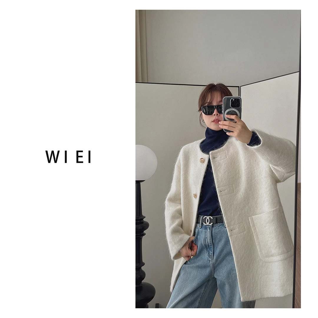 《WI EI》米兰*羊驼毛 拉毛_极简中长款廓形大衣外套W25306625