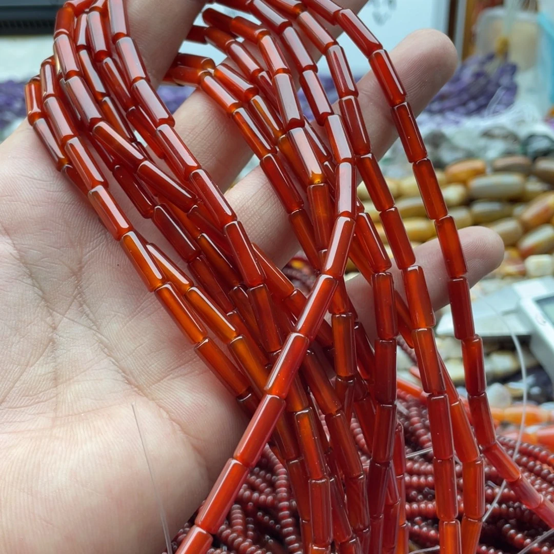 玛瑙/玉髓合金珠宝半成品一条装4*13mm红玛瑙管珠