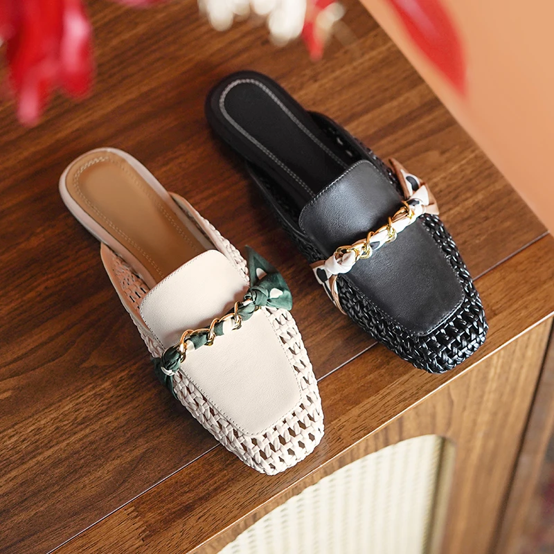 1.5cm/高级感包头半拖时尚外穿夏季透气方头舒适平跟凉拖鞋女40