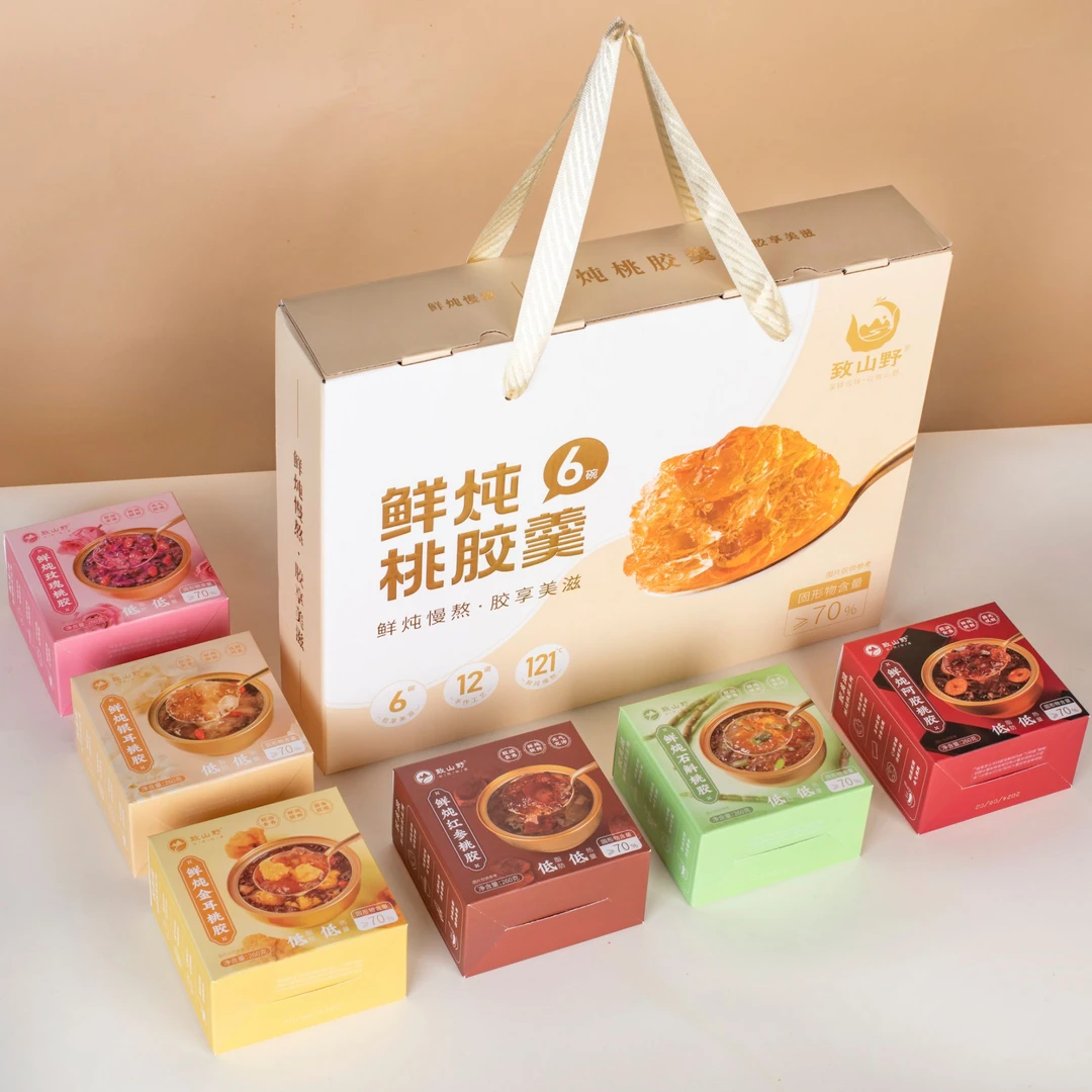 鲜炖桃胶羹礼盒装即食石斛阿胶玫瑰花红参金耳银耳营养滋补
