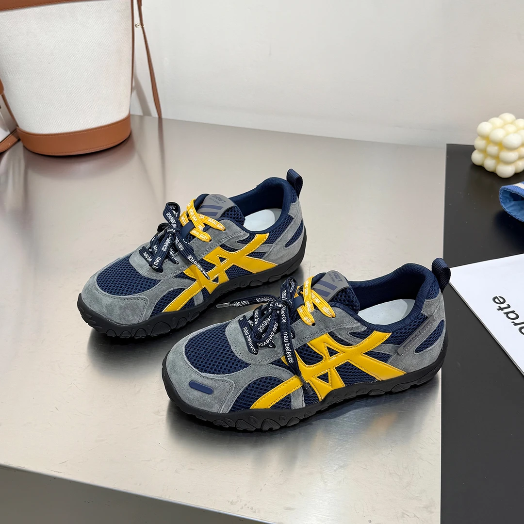 推荐好穿~真皮网面内增高德训鞋女2025新款双鞋带超软运动阿甘鞋