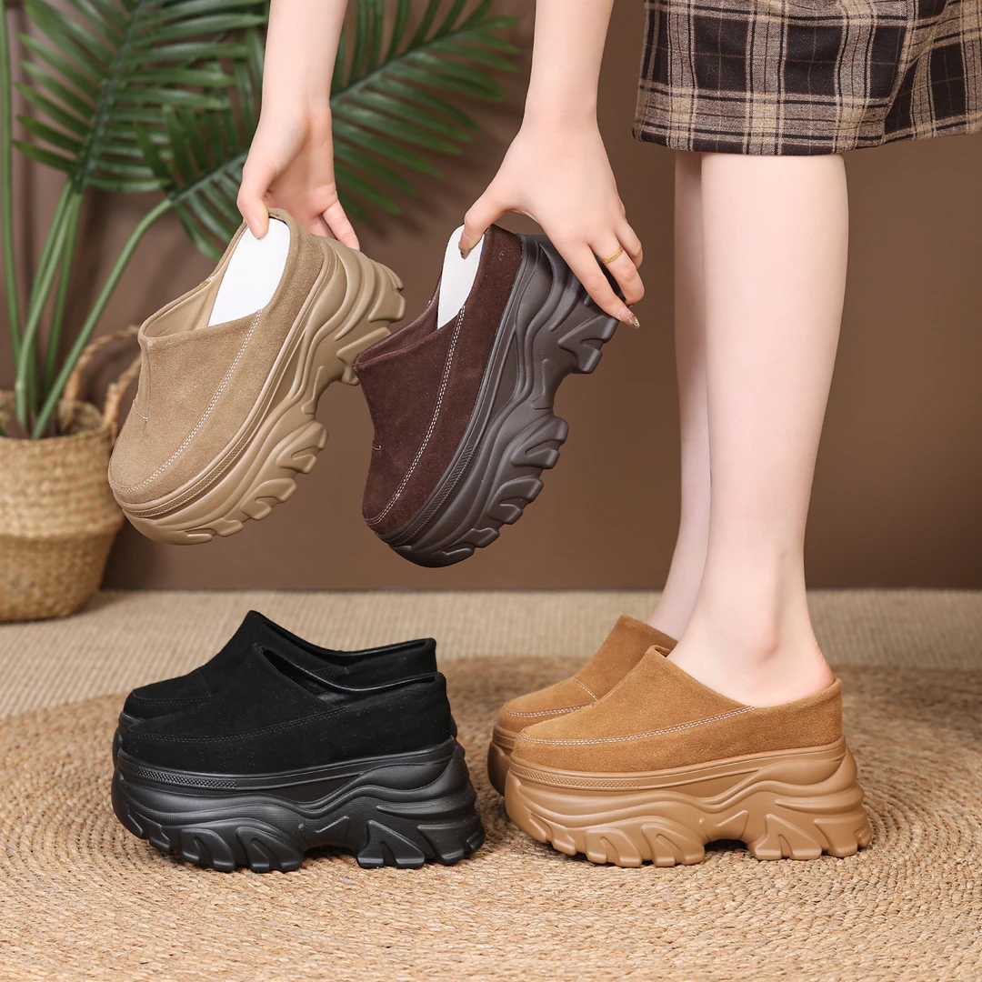 【跟高10、12厘米】厚底内增高包头拖鞋女鞋小个子百搭外穿半拖鞋ins