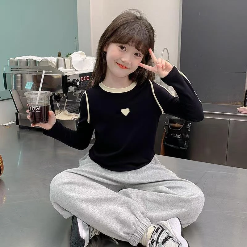 女童打底衫秋装2025新款女大童洋气修身长袖T恤儿童潮酷痞帅童装