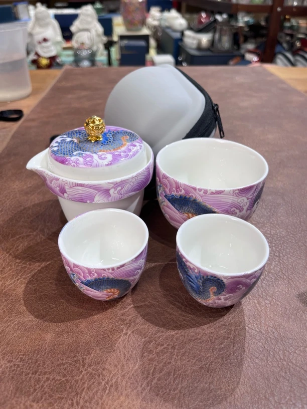 052珐琅彩凤凰一壶三杯旅行茶具