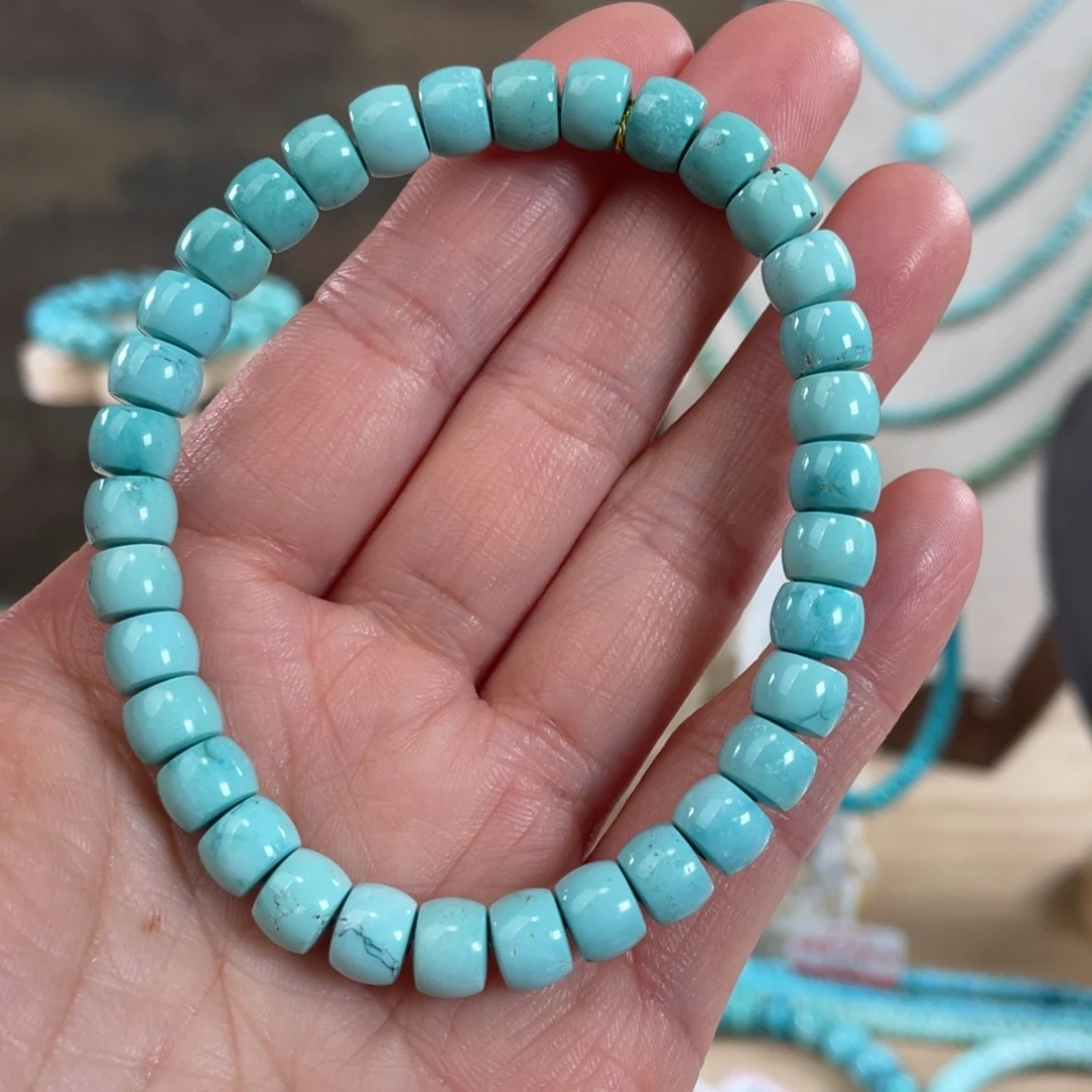 绿松石未镶嵌套链7.2精品高瓷直切手串