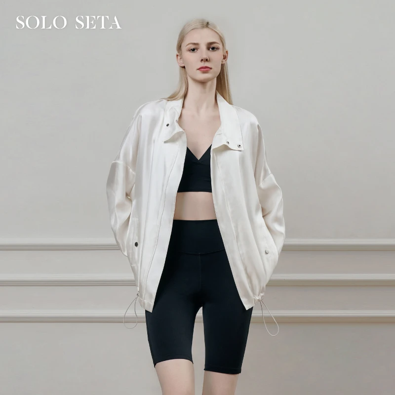 Solo seta女士真丝纯色睡衣上装桑蚕丝夹克2025年秋季轻奢高级感