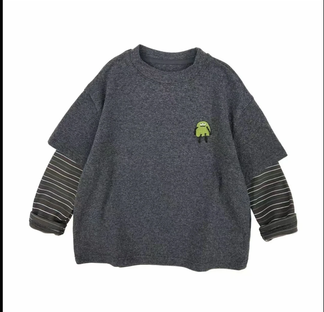 秋季上新男女童韩版儿童假两件卫衣拼接宽松百搭圆领长袖