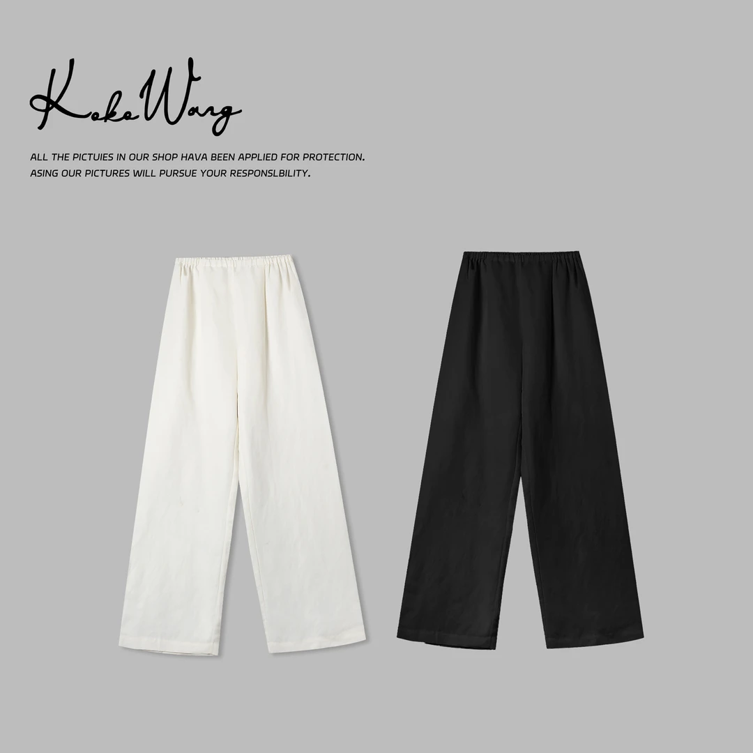 KOKO WANG夏季时尚诺曼底亚麻松紧腰显瘦百搭休闲裤502445E04K41