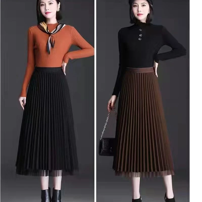 X8828【秋冬新款】时尚网纱百褶两面可穿半身裙（2个颜色）