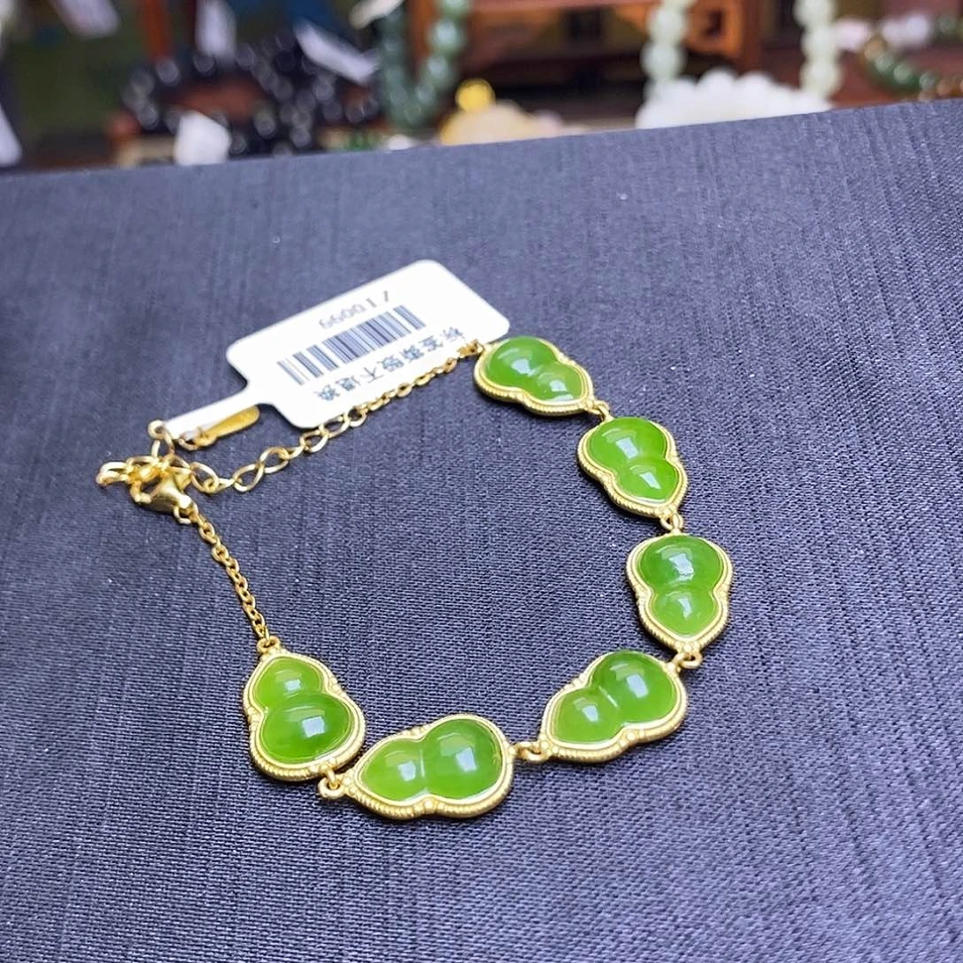 和田玉未镶嵌颈饰碧玉阳绿葫芦手链银