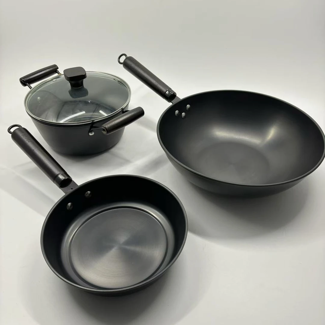 【品质福利】金嫂子炒锅32cm煎锅22cm汤锅22cm铂雅精铁三件套（S28）