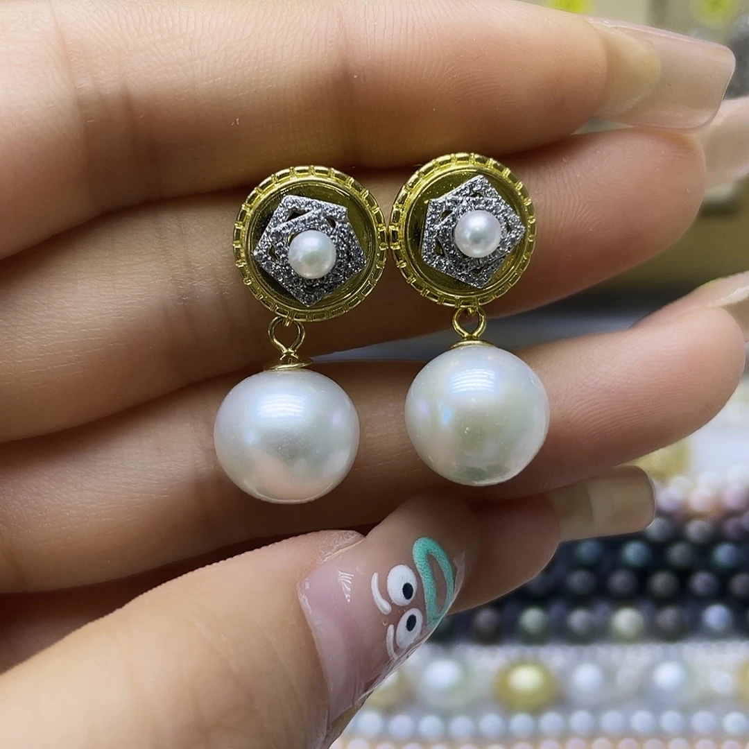 银S925镶嵌淡水珍珠耳饰