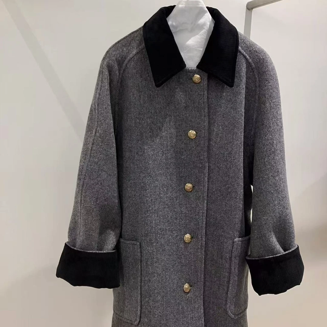 韩国东大门韩版单排扣毛呢外套apm9991104