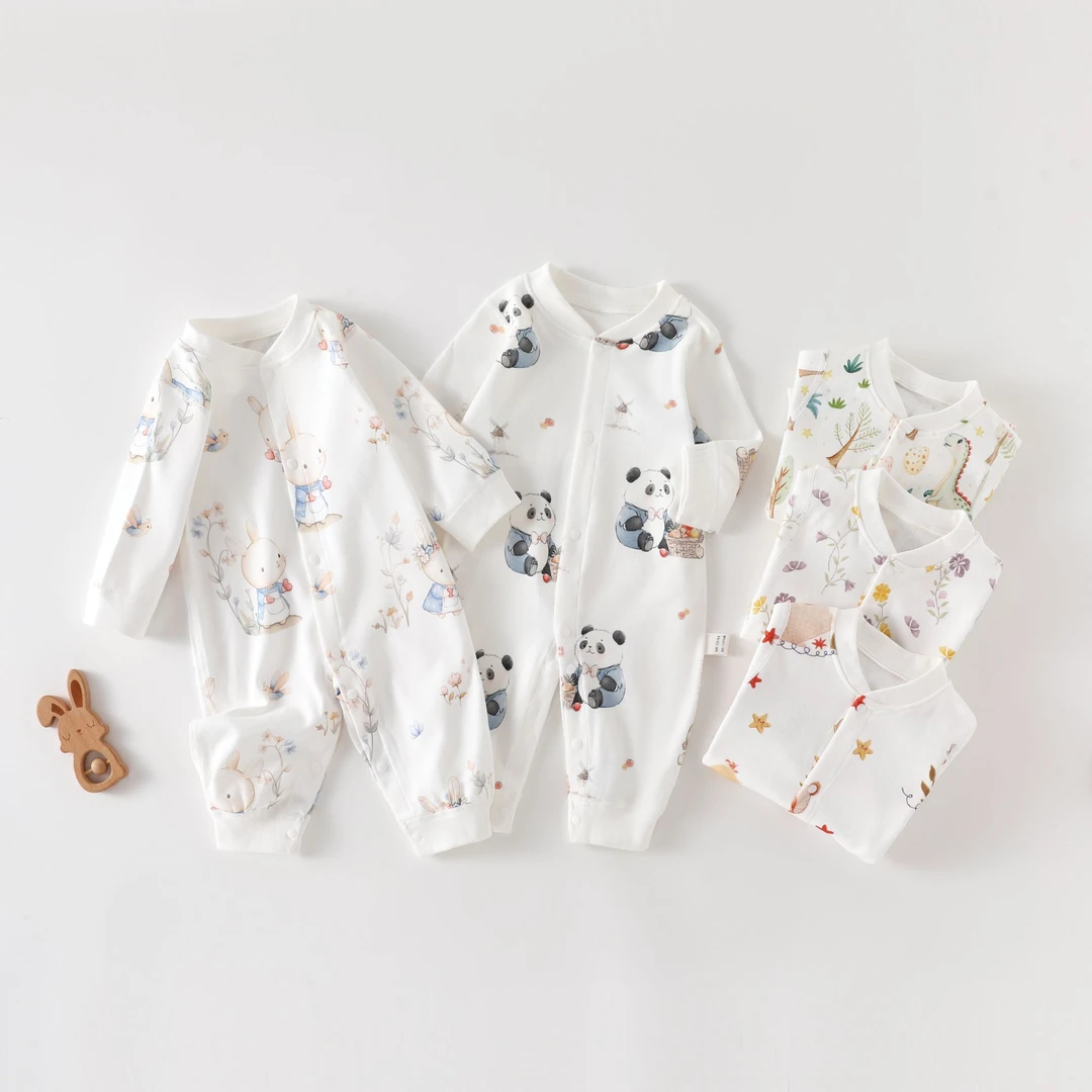 【新款】2025年春秋季纯棉长袖婴儿连体衣无骨四季款爬服