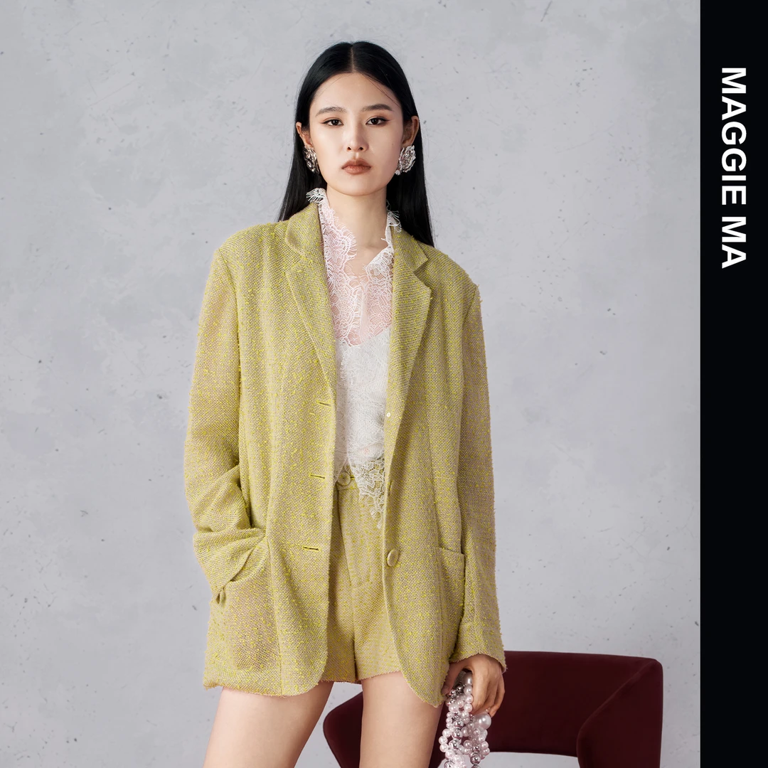 MAGGIE MA马婧设计师款经典复古气质廓形外套利落短裤女224C/251P