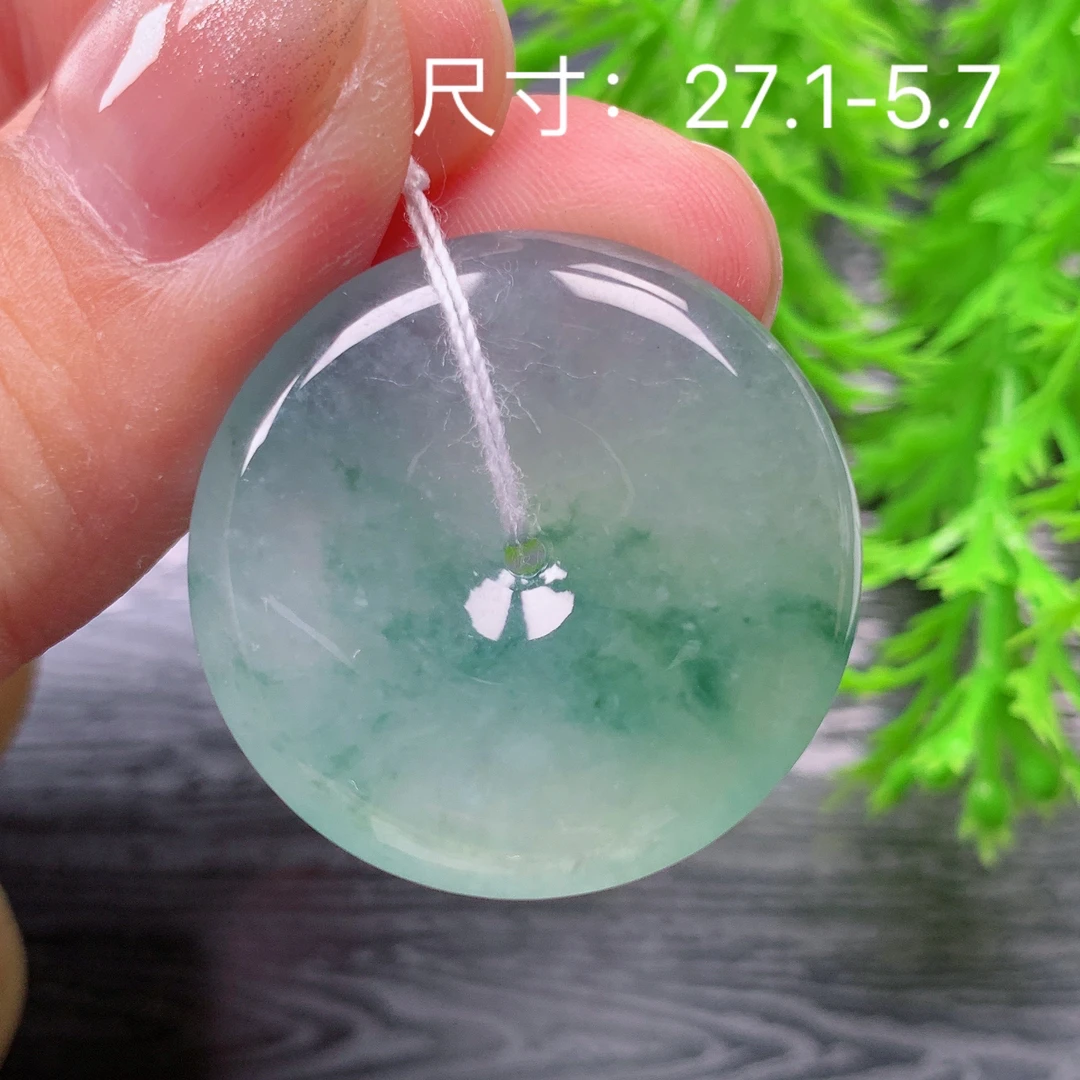 缅甸天然A货翡翠 冰润飘花平安扣吊坠