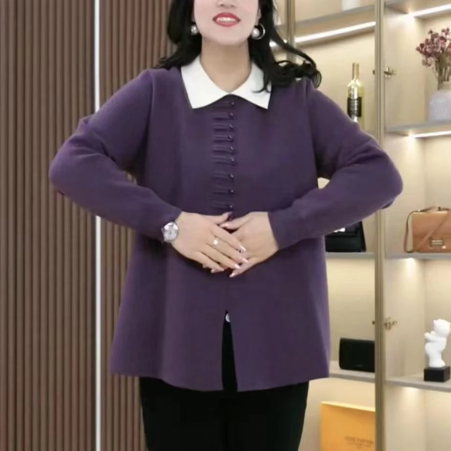 苏兰诺大码秋冬长袖针织衫毛衣宽松百搭气质长袖圆领QD358