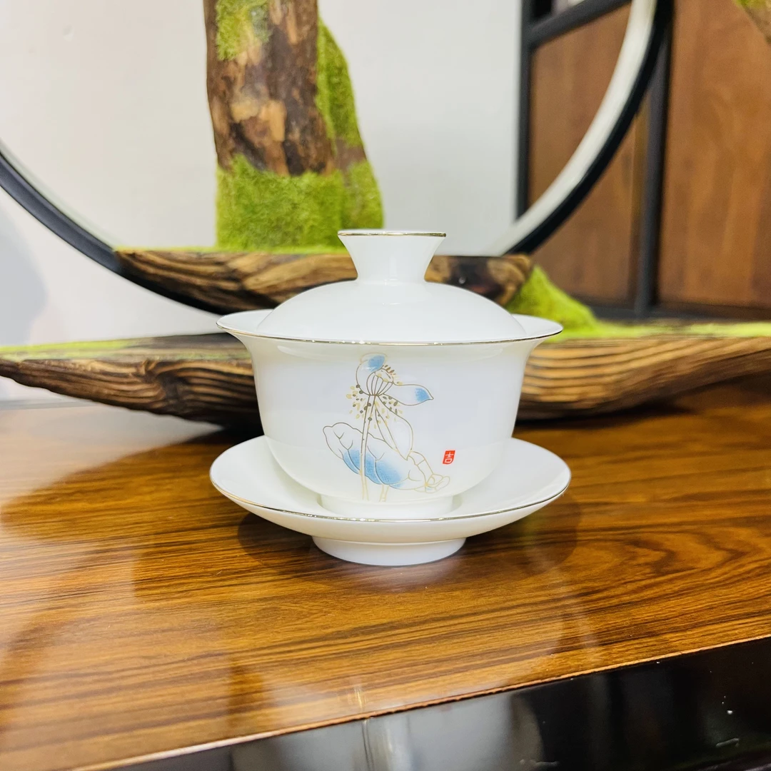 原土玉瓷120ml盖碗陶瓷工夫茶白瓷瓷盖碗