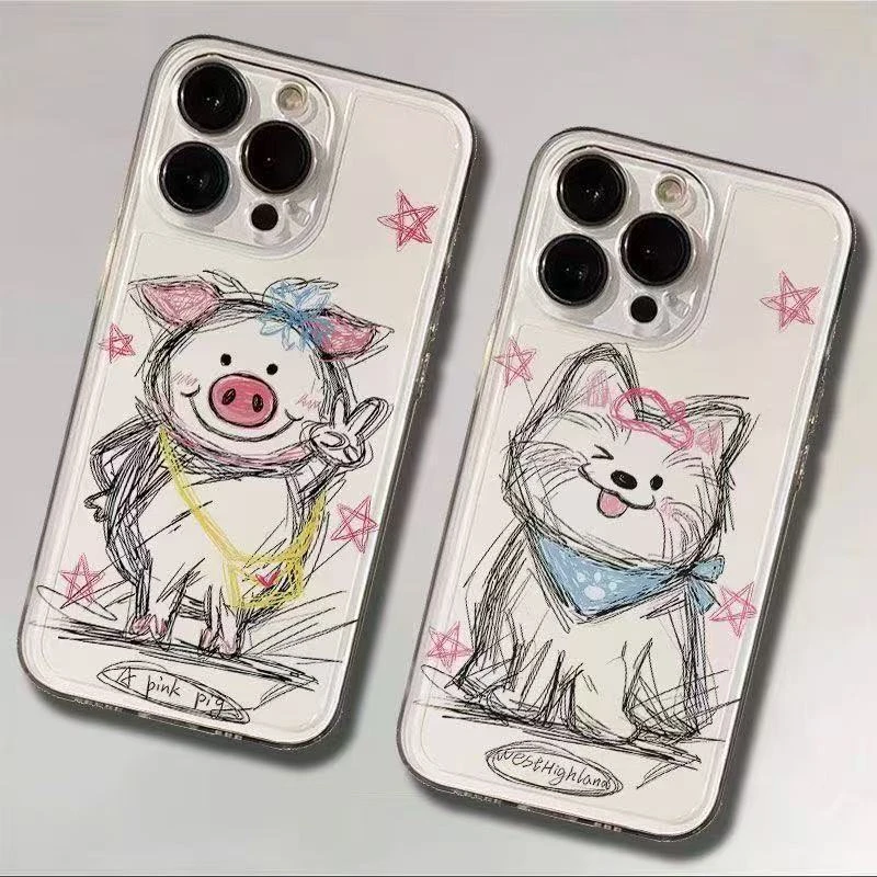 线条猪猪适用苹果华为vivo小米oppo女款iphone15/16/14少女