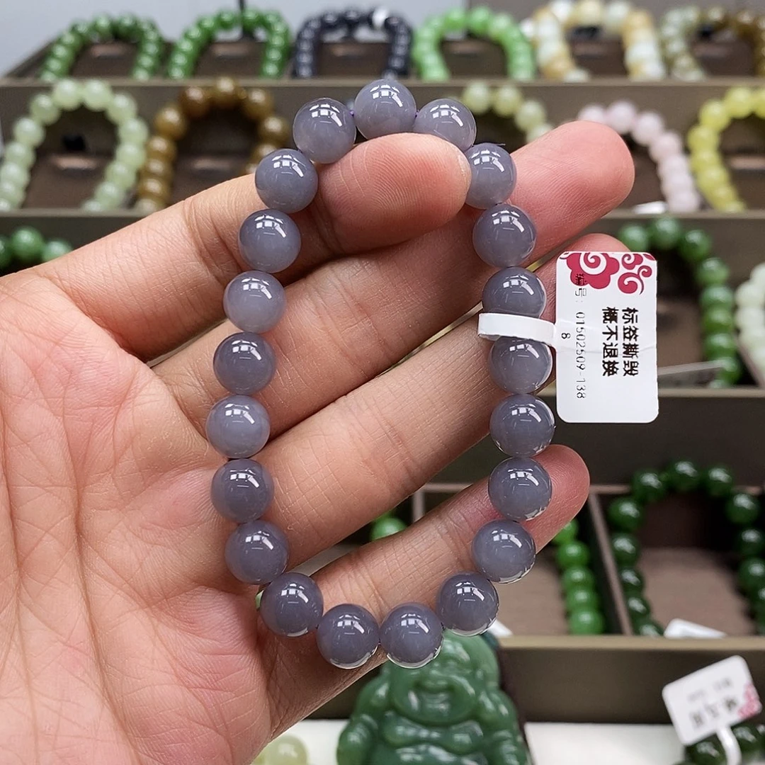 和田玉未镶嵌手串烟紫9