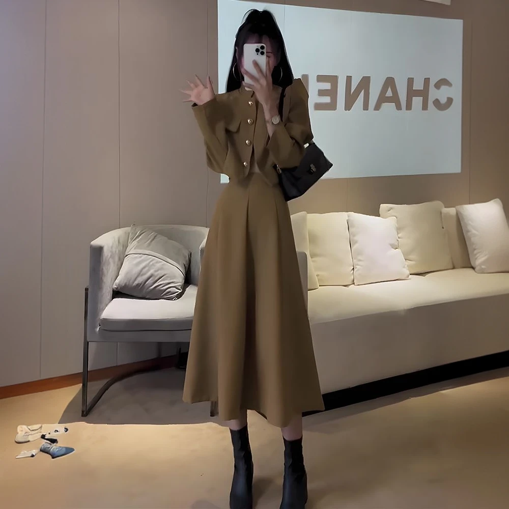 名媛小香风套装裙女2025新款赫本风高级感外套+半身裙气质两件套