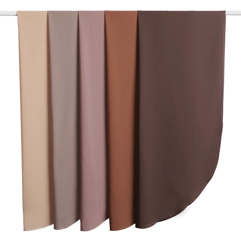 跨境纯色半圆弧形圆角丝巾雪纺长巾柔软透气垂顺包头巾披肩围巾