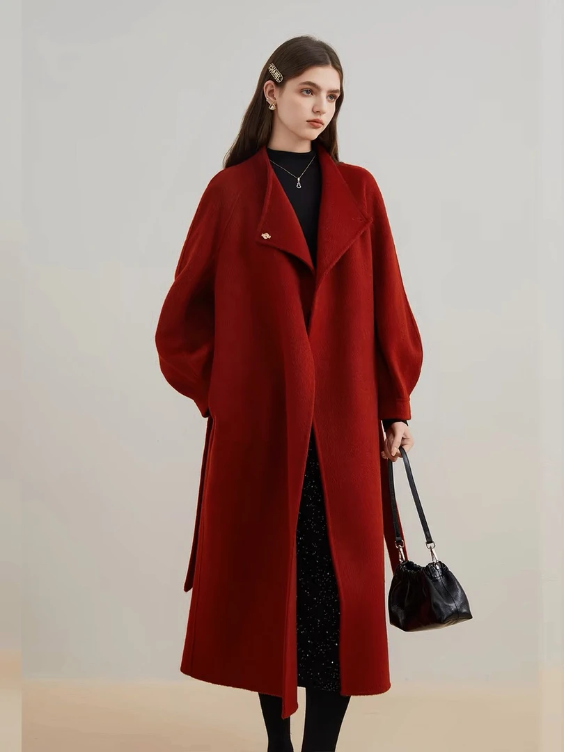 澳洲超细羊毛春秋季新款羊毛大衣外套长款毛呢风衣女款双面呢
