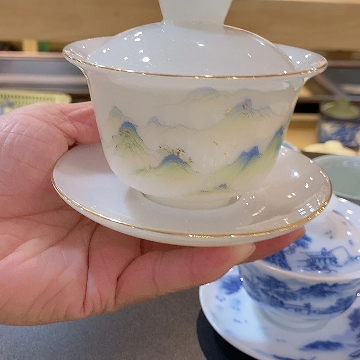 璞玉盖碗描金悬停