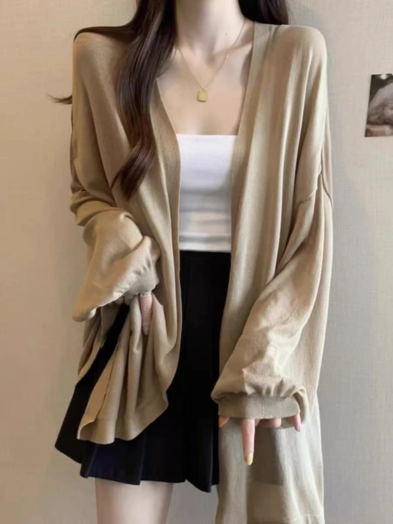 中长款防晒开衫女夏季薄款罩衫大码胖mm长袖披肩外套针织上衣