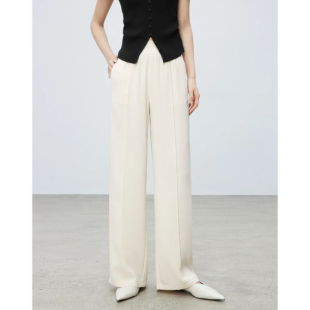 【林一专属】朗文斯汀百搭松紧腰直筒高腰垂感休闲裤DTYK5203C19605