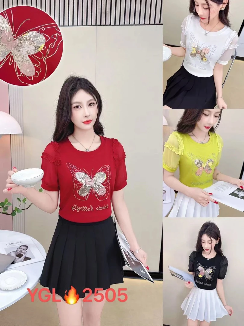 新款显瘦花边时尚气质百搭上衣2505