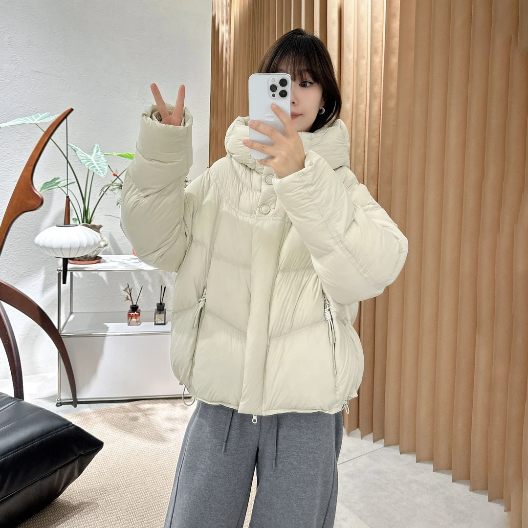 【褚培培自制】CHUPEIPEI/90鸭绒/太阳花/秋冬气质简色连帽羽绒服女