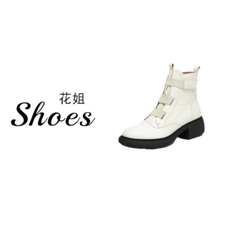 Qsd6318-6女鞋圆头英伦风马丁小个子新款跟女粗短靴厚底软皮秋冬