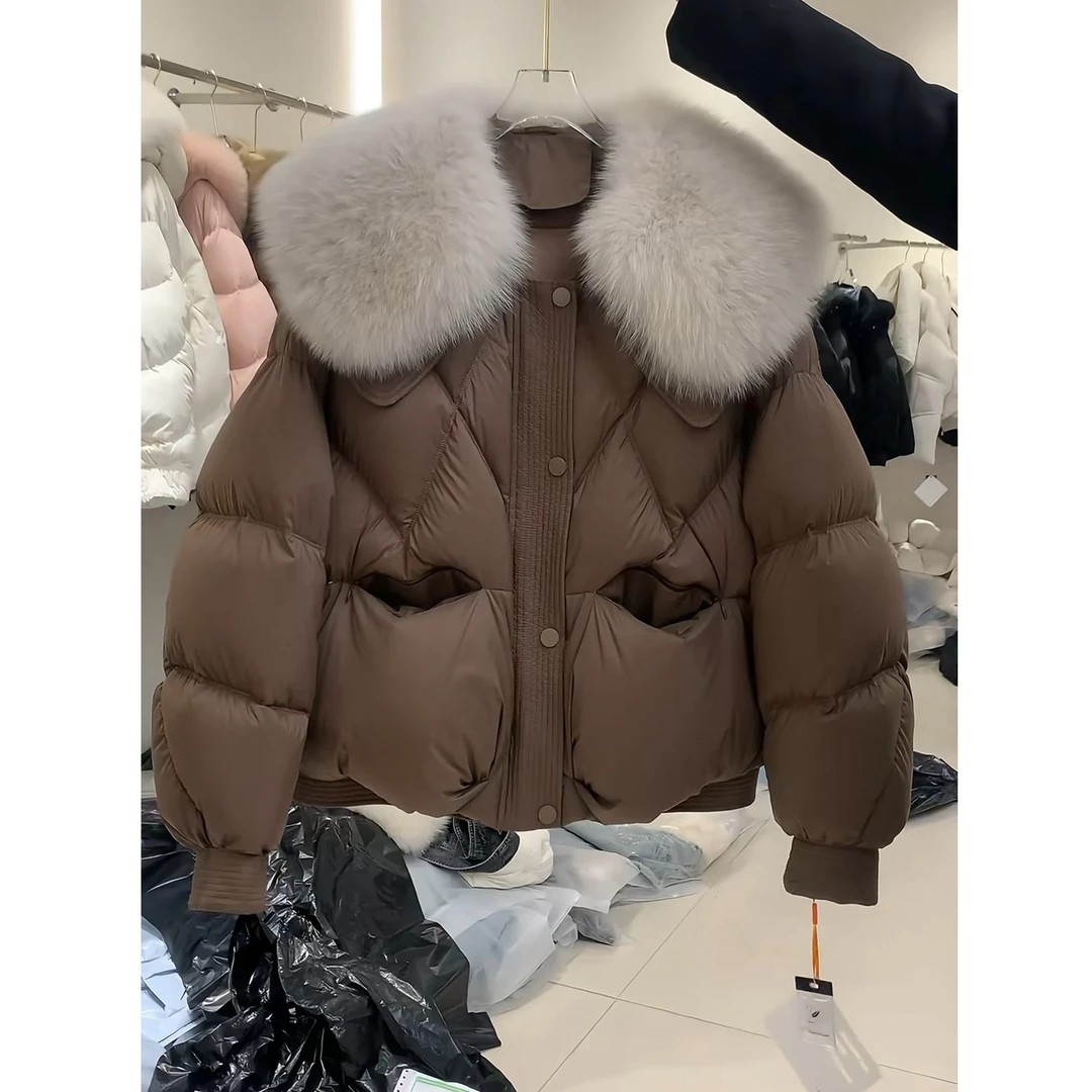 咖色短款毛领棉服女装冬季2025新款时尚洋气高级感小众设计感外套