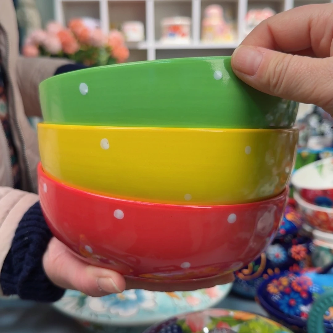 瓷6英寸波点碗3只看图