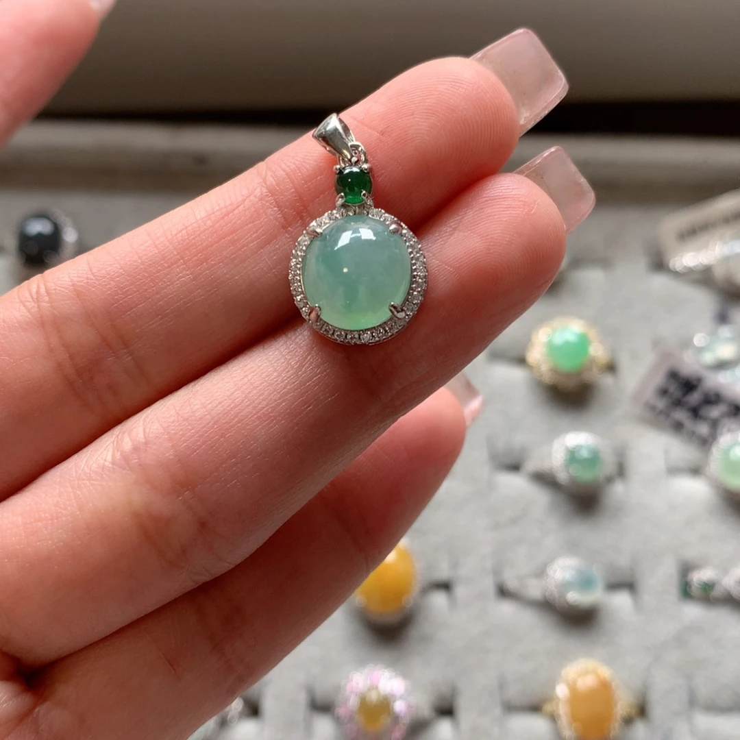 翡翠戒指银S925镶嵌吊坠344