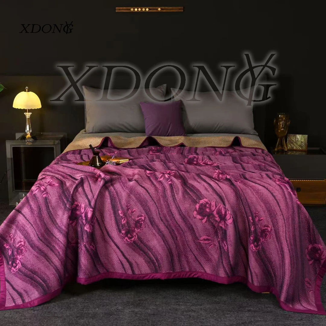 XDONGY（冬云家纺）高定230*250铂金羊 绒雨露 玫林紫色 棉麻床盖