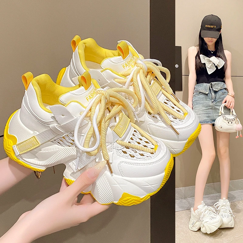 35-43码 大码女鞋镂空网面老爹鞋女款夏季新款休闲鞋小个子增高鞋