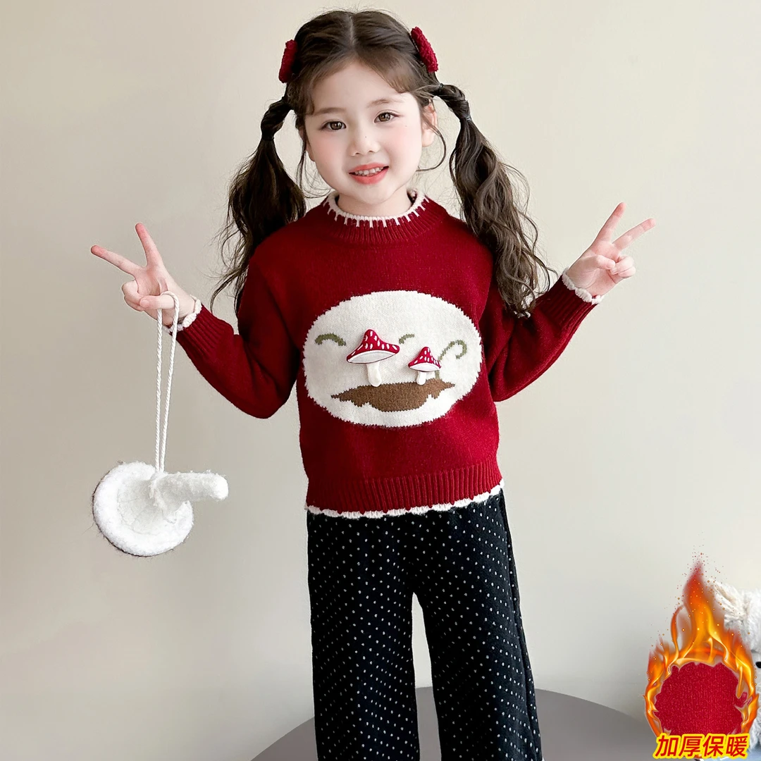 女童加厚秋冬季毛衣2025新款洋气女孩时髦加绒保暖套头毛线打底衫