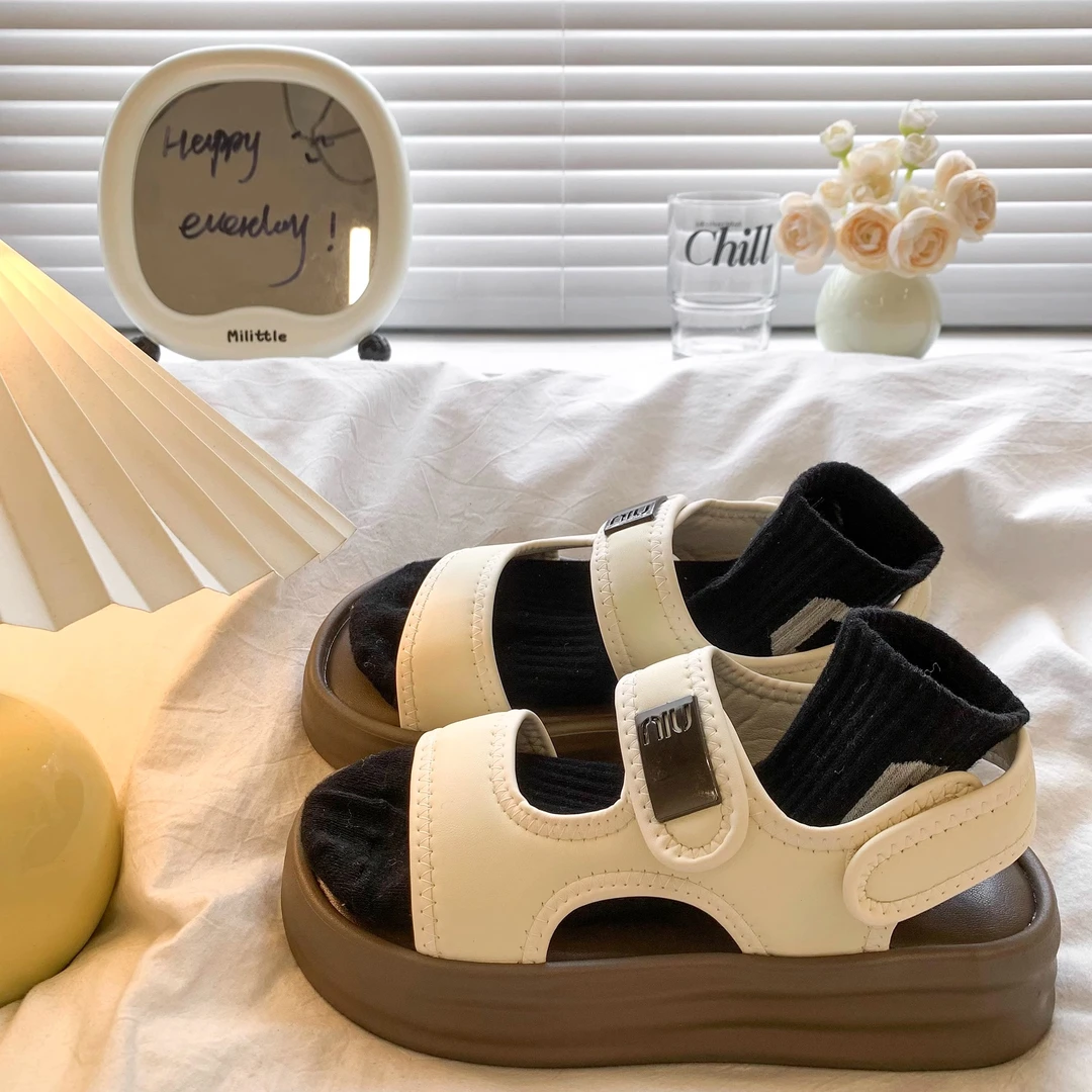 厚底魔术贴运动凉鞋女2025夏季新款休闲时尚配裙子法式沙滩罗马鞋