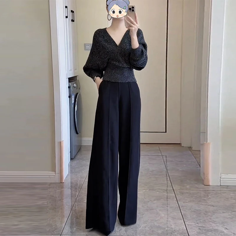 2025秋季新款时尚显瘦气质女士网红洋气两件套百搭款毛衣直筒裤子