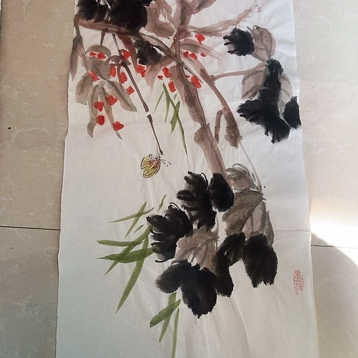 国画四尺四开手绘花鸟