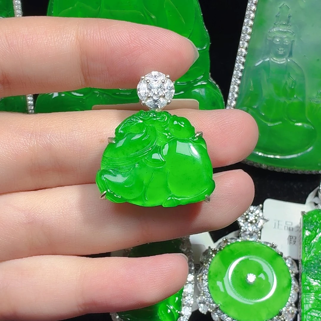 翡翠银S925镶嵌颈饰天然A货翡翠